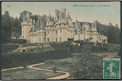 Slottet Ussé i Loire, Frankrig. Sendt som tryksag fra Chinon d. 5.5.1909 til Aarhus, Danmark.