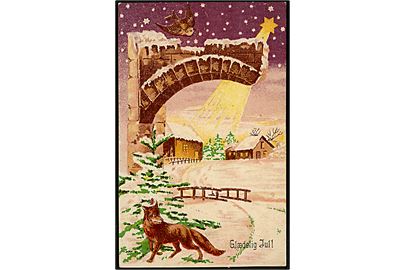 Jule reliefkort med ræv. Importeret kort no. 7116.