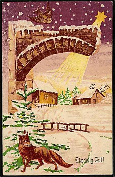 Jule reliefkort med ræv. Importeret kort no. 7116.