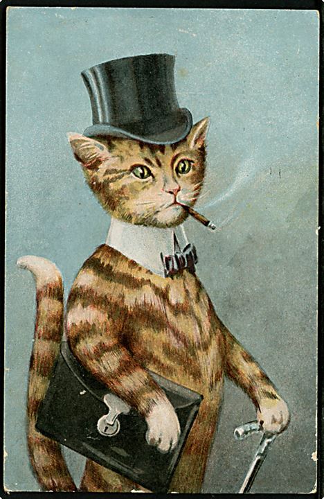 Herre-kat med høj hat og cigar. K.V.i.,B. 12 serie 1255.