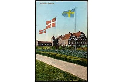 Roskilde højskole med de nordiske flag. Erh. Flensborg no. 677.