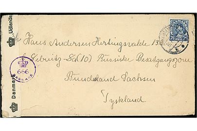 75 øre Chr. X single på brev fra Allingaabro d. 26.7.1946 til Hertigswalde b. Sebnitz i Russisk Zone, Tyskland. Åbnet af dansk efterkrigscensur (krone)/666/Danmark.