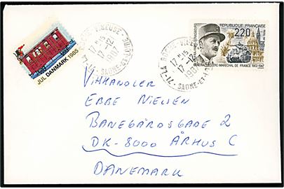 Fransk 2,20 fr. General le Clerc og DANSK Julemærke 1985 på brev stemplet La Boche Vineuse d. 17.12.1987 til Århus, Danmark.