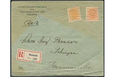 2 öre og 25 öre Tjenestemærke på anbefalet brev fra Västerås d. 5.8.1918 til Karmansbo.