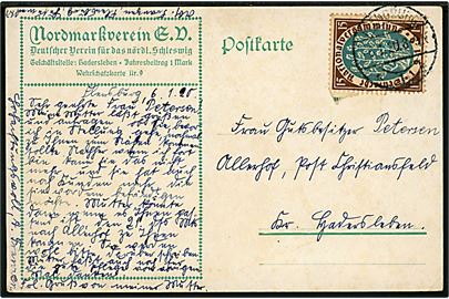Tysk 15 pfg. Weimar udg. på propagandakort fra Nordmarkverein E.V. stemplet i Flensburg d. 6.1.1920 til Haderslev. Interessand pro-tysk kort sendt kort før afstemningsperioden.
