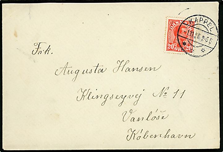 20 øre Chr. X på brev annulleret med brotype IIb Kappel d. 1.11.1926 til Vanløse.