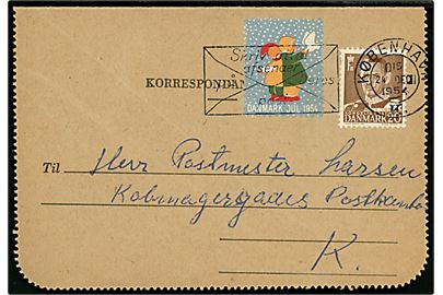 20 øre Fr. IX og Julemærke 1954 på privat korrespondancekort sendt som lokalbrev i København d. 24.12.1954.