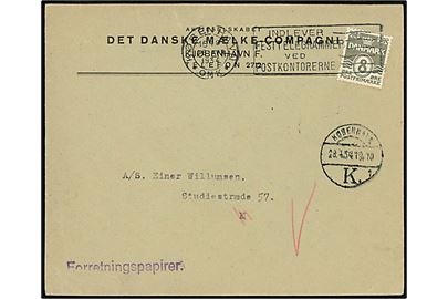 8 øre Bølgelinie single på forretningspapirer sendt lokalt i København d. 28.4.1934.