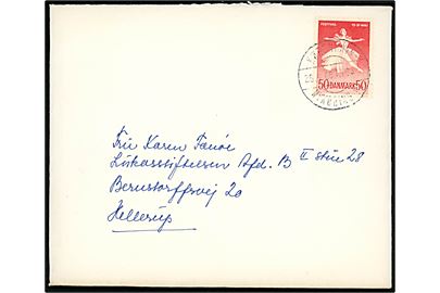 50 øre Ballet Festival på brev fra Næstelsø pr. Næstved annulleret med bureaustempel København - Nykøbing Fl. T.166 d. 26.9.1966 til Hellerup.