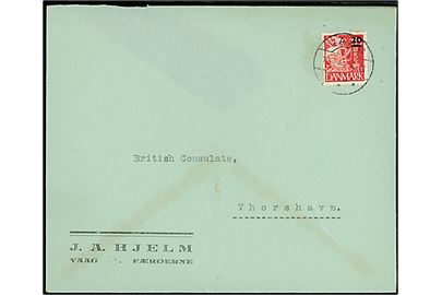 20/15 øre Provisorium på brev fra Vaag d. 12.12.1940 til det britiske konsulat i Thorshavn.