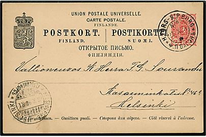 10 pen. helsagsbrevkort fra Järvelä annulleret med bureaustempel H:Fors-St.P.Burg No. 2 d. 23.10.1898 til Helsinki.