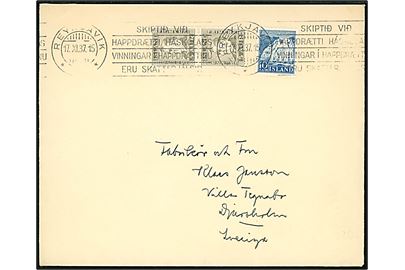 5 aur Jochumsson (par) og 10 aur Dynjandi på brev fra Reykjavik d. 17.11.1937 til Djursholm, Sverige.