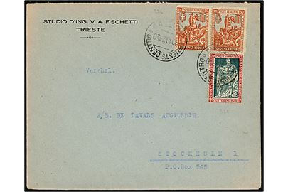 25 c. tk. 11 og 50 c. (par) tk. 14. Filiberto på brev fra Trieste d. 20.10.1928 til Stockholm, Sverige.