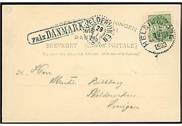 5 øre Våben på brevkort (Kronborg ved Helsingør) annulleret med svensk stempel i Helsingborg d. 28.7.1903 og sidestemplet Från Danmark til Skelderviken, Sverige.