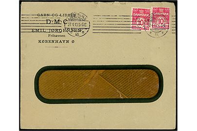 10 øre Bølgelinie (2) med perfin E.J.F. (Emil Jørgensen, Frihavnen) på rudekuvert fra D.M.C. fra Kjøbenhavn d. 27.1.1913. På bagsiden ank.stemplet i Borgå, Finland.