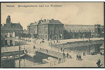 Jernbanestationen med det nye posthus i Malmø. C. N:s Lj, Sthlm no. 4840.