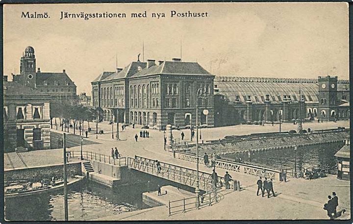 Jernbanestationen med det nye posthus i Malmø. C. N:s Lj, Sthlm no. 4840.