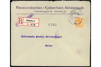 35 øre Chr. X single på 2. vægtkl. anbefalet brev annulleret Kjøbenhavn K. d. 10.3.1916 til Malmö, Sverige. Påsat fortrykt Rec.-etiket Kjøbenhavn X fra Indleveringspostkontoret Kjøbenhavn X som ændrede navn til Kjøbenhavn 10 pr. 1.4.1916.