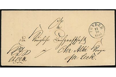 1855. Ufrankeret tjenestebrev fra Tondern Amtshaus med antiqua  Tønder d. 13.10.1855 til Christian-Albrechts-Koog pr. Leck.