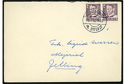 15 øre Fr. IX i parstykke på brev fra Drengekolonien Hasmark annulleret med pr.-stempel Hasmark Strand pr. Otterup d. 19.7.1952 til Jelling.