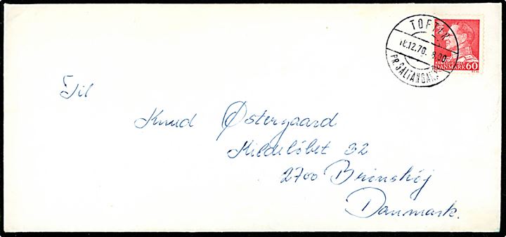 60 Fr. IX på brev annulleret med Tofir pr. Saltangara d. 18.12.1970 til Brønshøj.