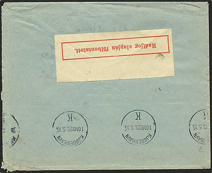 50 heller på brev fra Budapest, Ungarn, d. 23.5.1916 til København. Ungarnsk censur.