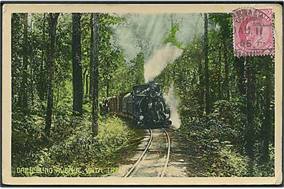 Indien. Darjeeling jernbanen. Frankeret med 1 a. Edward VII fra Ambala d. 10.8.1910 til Esbjerg, Danmark. Fra soldat ved 1st West Riding Regiment, Ambala.