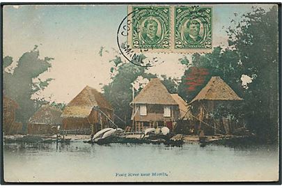 Filippinerne. Rasig River nær Manila. Frankeret med 2 c. Rizal i parstykke 1911 fra frimærke hæfte. Utakket i højre og venstre side! Sendt til Esbjerg, Danmark.