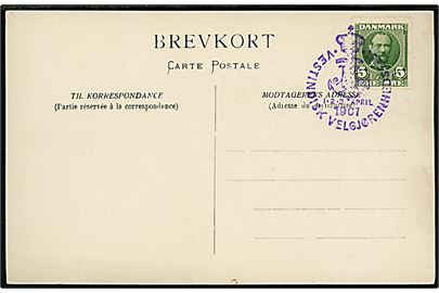5 øre Fr. VIII på uadresseret brevkort (Påskeæg malet af prinsesse Marie) annulleret med violet særstempel Vestindisk Velgjørenhedsfest 1.2.3. April 1907.