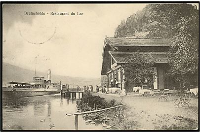 Schweiz, Beatushöhe, dampskib og Restaurant du Lac. 