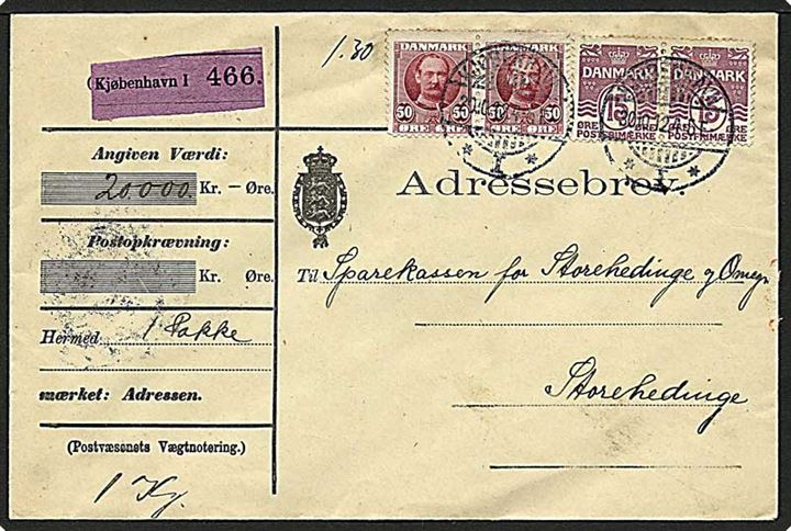 15 øre brunlilla bølgelinie, par, og 50 øre rødlilla Fr. VIII på adressebrev fra København d. 20.10.1912 til Storehedinge.