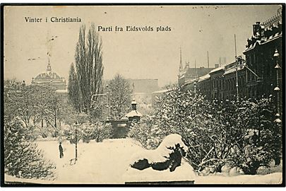 Christiania. Parti fra Eidsvolds plads ved vintertid. E.A. Schjörn no. 816.