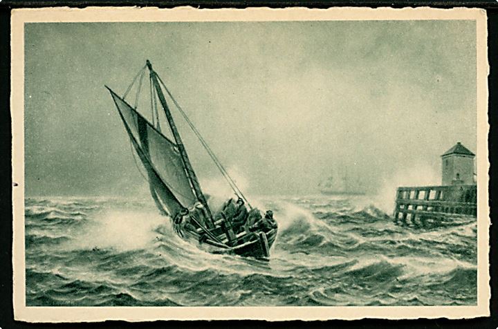 Christian Blache (?): Lille fiskerfartøj i hårdt vejr. A. Vincent serie 24.