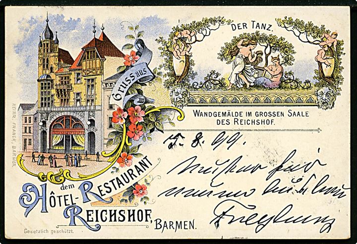 Tyskland, Barmen, Gruss aus dem Hotel - Restaurant Reichshof. H. Franck u/no.