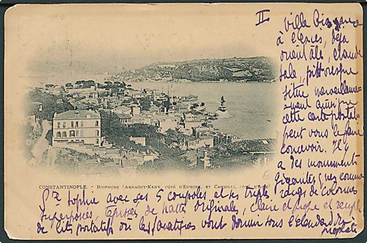 Fransk 10 c. på brevkort anvendt i Levant og annulleret Constantinople Galata Turquie 1901 til Paris, Frankrig.