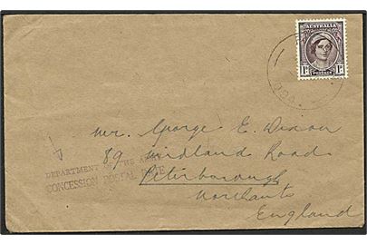 1 pence violet på brev fra Australien til England. Portoen berigtiget af Department of the army.