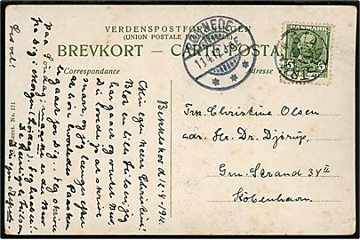 5 øre Fr. VIII på brevkort annulleret med stjernestempel STAUNSTRUP og sidestemplet Rønnede d. 13.4.1912 til København.