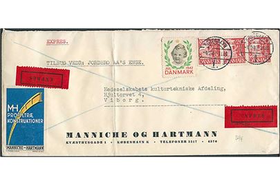20 øre Karavel (3) og Julemærke 1942 på ekspresbrev fra København d. 4.12.1942 til Viborg. Fold.