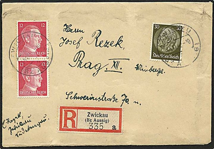 54 pfennig på Rec. brev fra Zwickau d. 5.11.1942 til Prag.