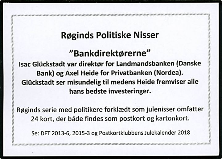 Carl Røgind: Bankdirektørerne Isac Glückstadt og Axel Heide. Politiske nisser kartonkort u/no.