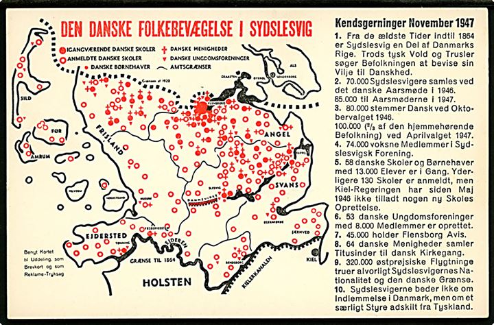 Den danske Folkebevægelse i Sydslesvig. Kendsgerninger November 1947 med landkort. Sydslesvigsk Udvalg u/no.