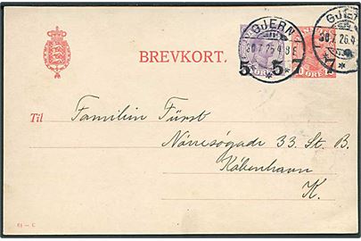 5/15+7/10 øre provisorisk helsagsbrevkort (fabr. 61-C) med påklæbet foto fra Gjern d. 30.7.1926 til København.