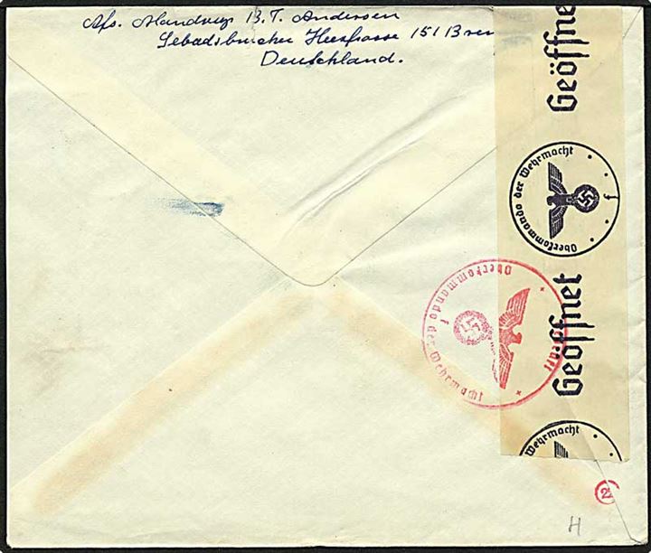 25 pfennig blå på brev fra Bremen, Tyskland, d. 27.3.1941 til Horsens. Tysk censur.
