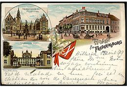 Frederiksborg, Hilsen fra med Hotel Leidersdorff og Frederiksborg slot. L. Glaser u/no.