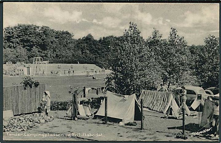 Campingpladsen og Friluftsbadet i Tønder. Stenders, Tønder no. 91 K. Fotokort. 