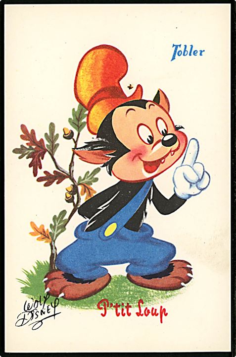 Walt Disney. Lille stygge Ulv, De Tre Små Grise. Fransk reklame fra 50'erne for “Tobler” chokolade. Georges Lang, Paris u/no.