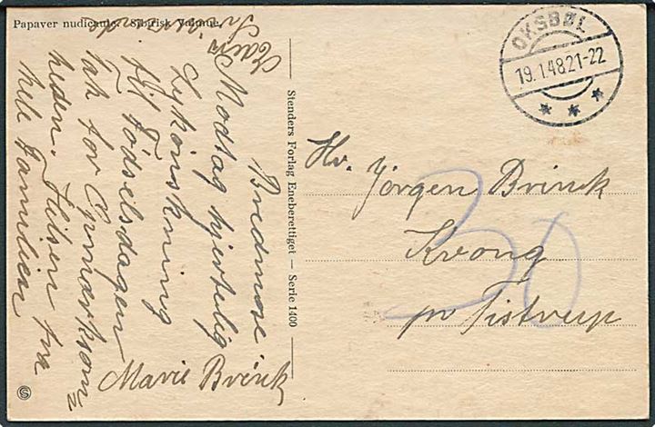 Ufrankeret brevkort stemplet Oksbøl d. 19.1.1948 til Tistrup. Udtakseret i 30 øre porto.
