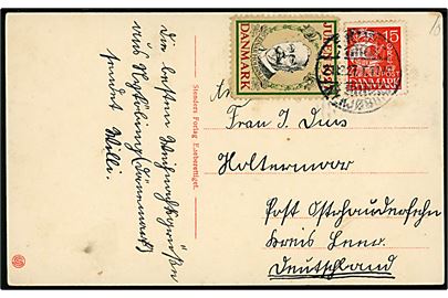 15 øre Karavel og Julemærke 1927 på julekort annulleret med bureaustempel Skive - Nykjøbing T.1170 d. 21.12.1927 til Tyskland.