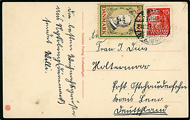 15 øre Karavel og Julemærke 1927 på julekort annulleret med bureaustempel Skive - Nykjøbing T.1170 d. 21.12.1927 til Tyskland.