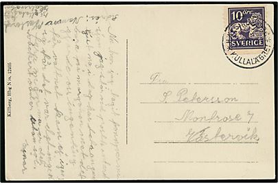 10 öre Løve på brevkort (Hälsingborg, Kulla Gunnarstorp slot) annulleret med spejder stempel Hälsingborg * Kullalägret* d. 11.7.1931 til Västervik. Sendt fra deltagende spejder.